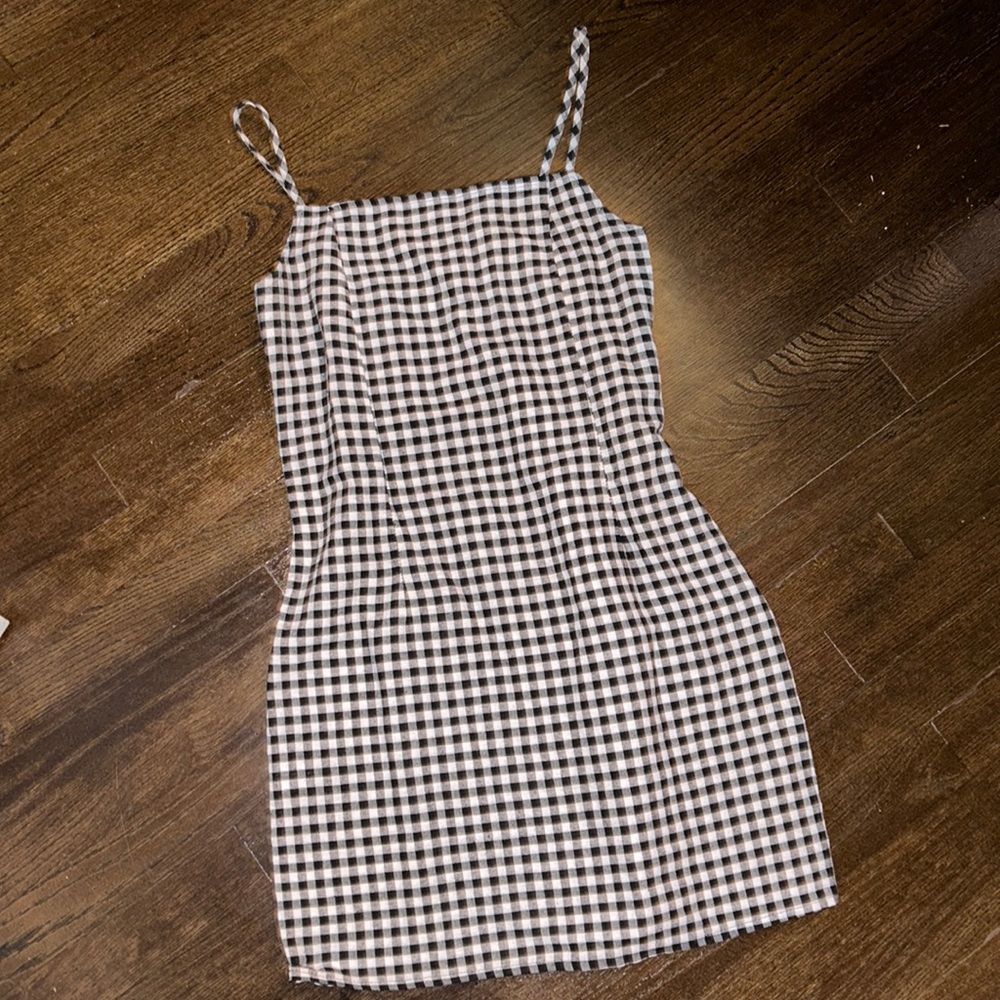 Black and white plaid mini dress